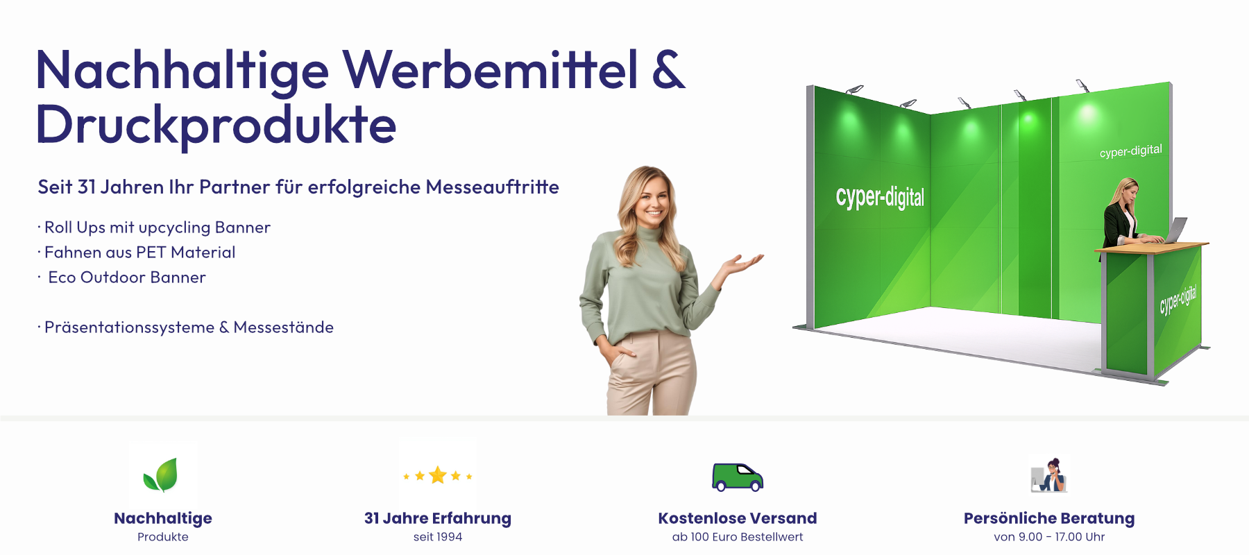 Nachhaltige Werbemittel & Druckprodukte. 31 Jahre Ihr Partner für Messestände. Nachhaltige Produkte. §1 jahre erfahrung, Kostenloser Versand ab 100 Euro, Persönliche Beratung